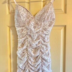 G by Guess - White Ruched / nude dress